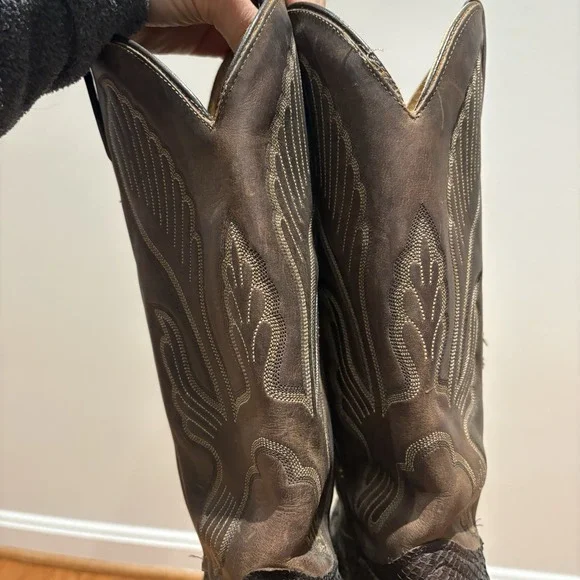 Vintage J. Chisholm Brown Python Snake Rare Exotic Western Cowboy Boots Mens 8.5